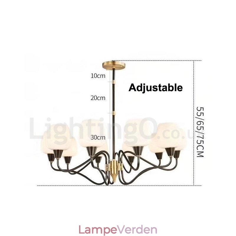Retro vintage messing vedhæng stearinlys lysekrone med glasskærme