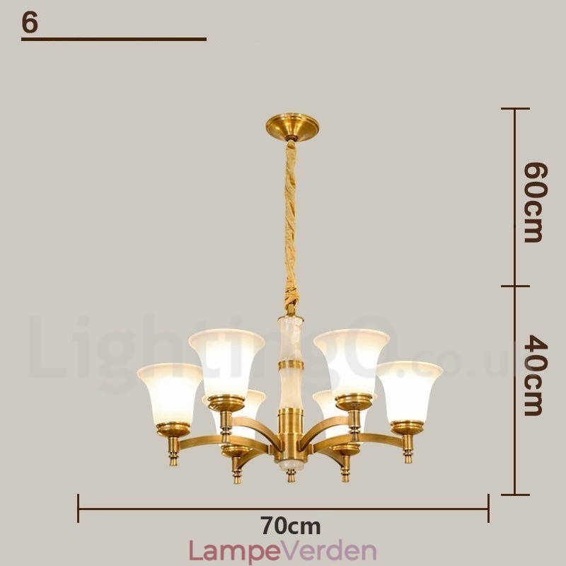 Ren messing Luksuriøs rustik retro vintage messing sten vedhæng lys lysekrone med glasskærme