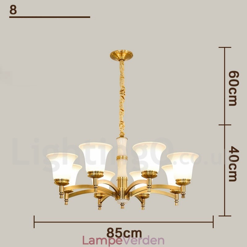 Ren messing Luksuriøs rustik retro vintage messing sten vedhæng lys lysekrone med glasskærme