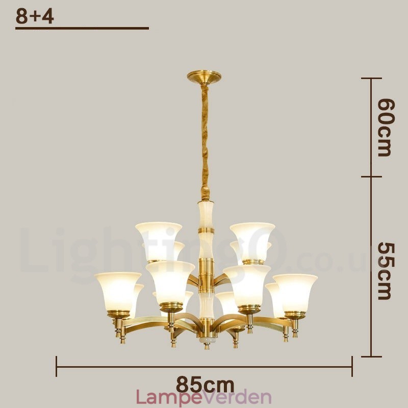 Ren messing Luksuriøs rustik retro vintage messing sten vedhæng lys lysekrone med glasskærme