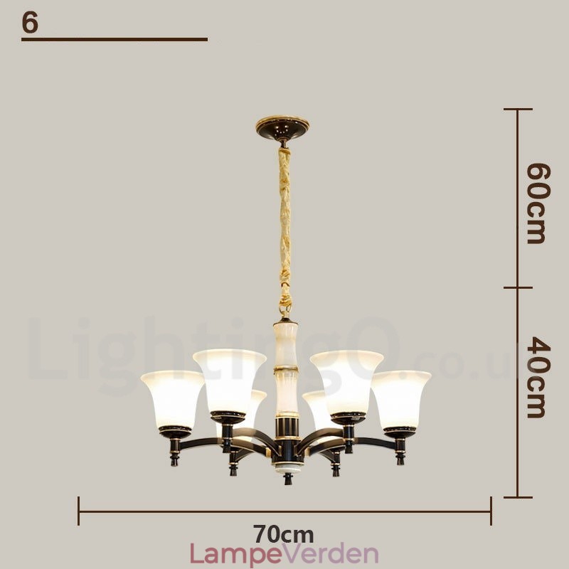 Ren messing Luksuriøs rustik retro vintage messing sten vedhæng lys lysekrone med glasskærme