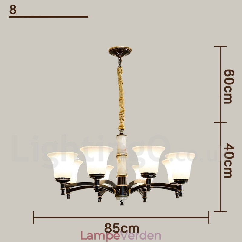 Ren messing Luksuriøs rustik retro vintage messing sten vedhæng lys lysekrone med glasskærme