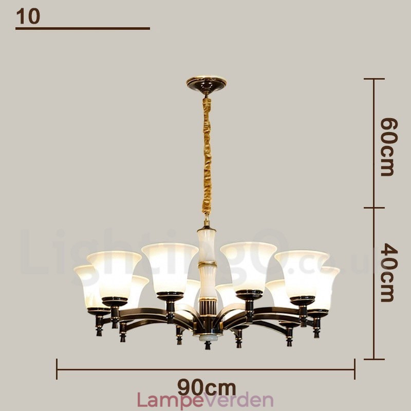 Ren messing Luksuriøs rustik retro vintage messing sten vedhæng lys lysekrone med glasskærme