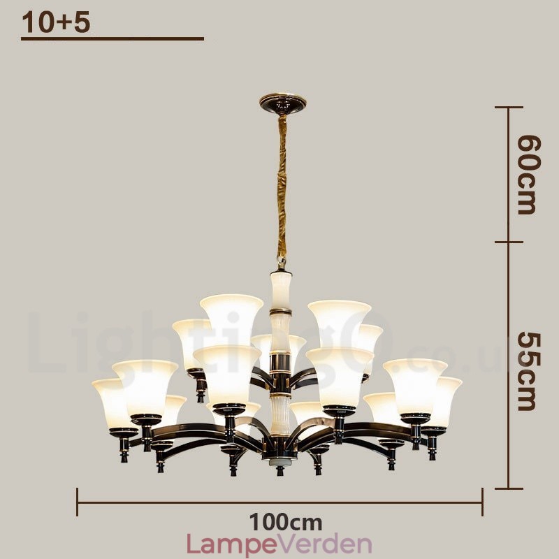 Ren messing Luksuriøs rustik retro vintage messing sten vedhæng lys lysekrone med glasskærme