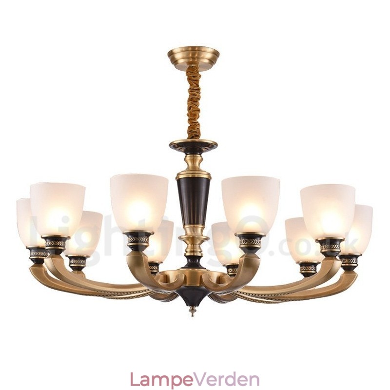 Ren messing Luksuriøs rustik retro vintage messing vedhæng lys lysekrone med glasskærme