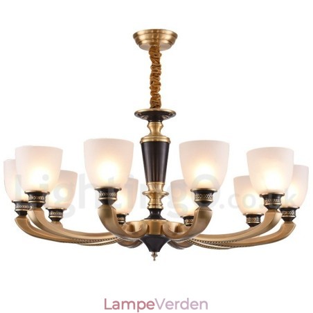 Ren messing Luksuriøs rustik retro vintage messing vedhæng lys lysekrone med glasskærme Ren messing Luksuriøs rustik retro vintage messing vedhæng lys lysekrone med glasskærme