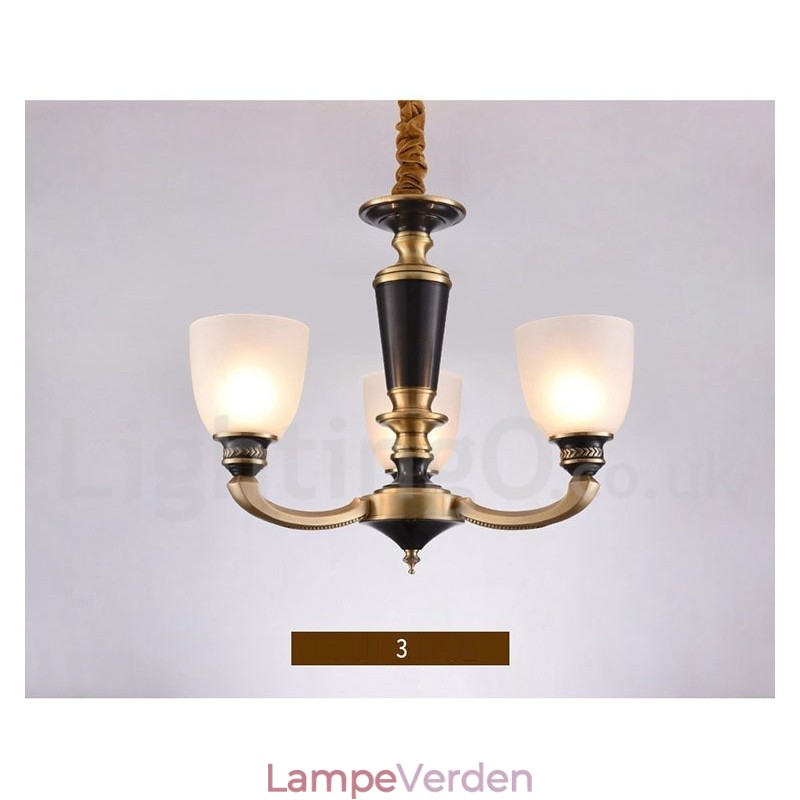 Ren messing Luksuriøs rustik retro vintage messing vedhæng lys lysekrone med glasskærme