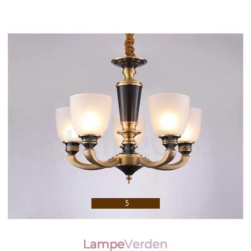 Ren messing Luksuriøs rustik retro vintage messing vedhæng lys lysekrone med glasskærme
