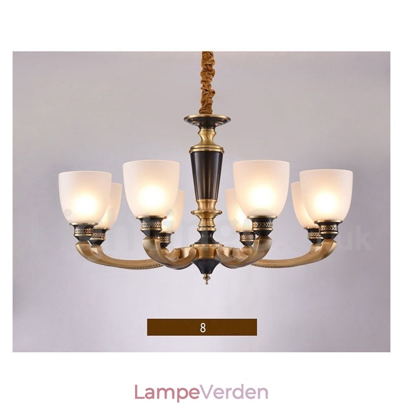 Ren messing Luksuriøs rustik retro vintage messing vedhæng lys lysekrone med glasskærme