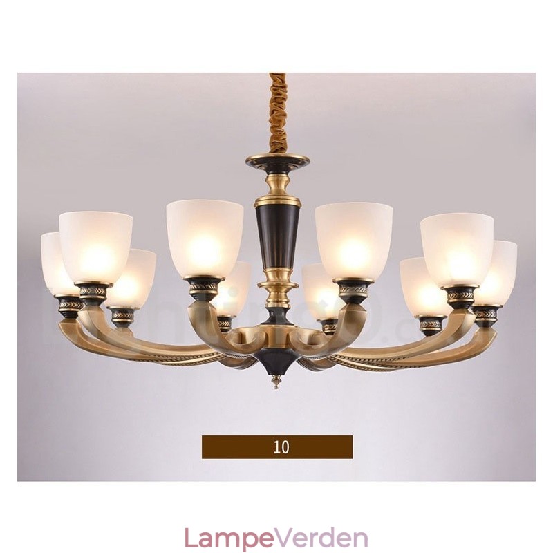 Ren messing Luksuriøs rustik retro vintage messing vedhæng lys lysekrone med glasskærme