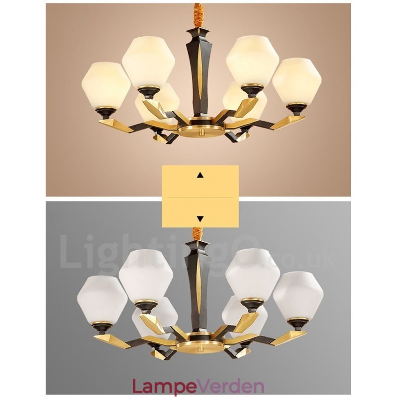 Ren messing Luksuriøs rustik retro vintage messing vedhæng lys lysekrone med glasskærme