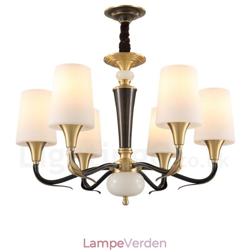 Ren messing Luksuriøs rustik retro vintage messing sten vedhæng lys lysekrone med glasskærme