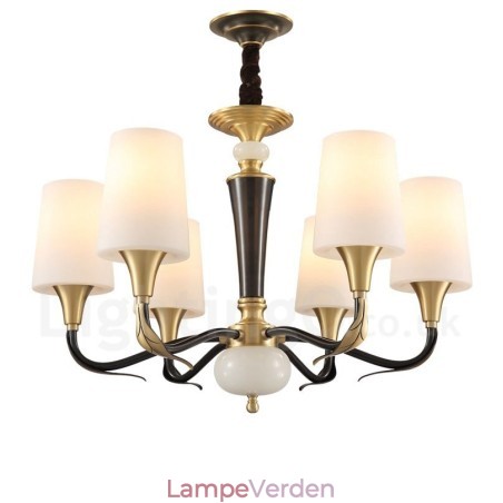 Ren messing Luksuriøs rustik retro vintage messing sten vedhæng lys lysekrone med glasskærme Ren messing Luksuriøs rustik retro vintage messing sten vedhæng lys lysekrone med glasskærme