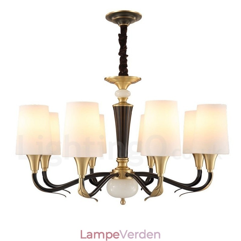 Ren messing Luksuriøs rustik retro vintage messing sten vedhæng lys lysekrone med glasskærme
