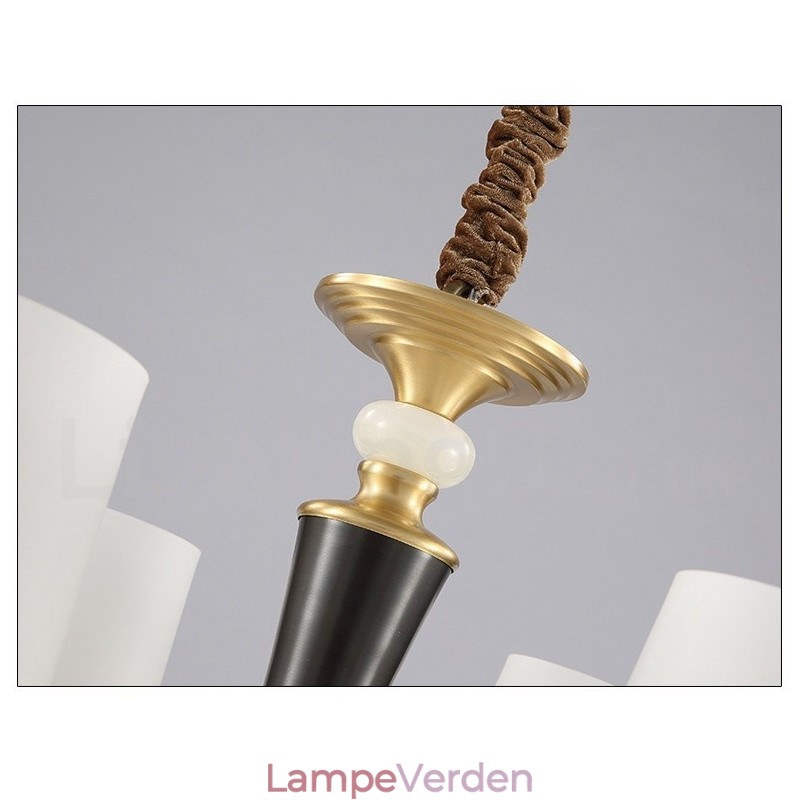 Ren messing Luksuriøs rustik retro vintage messing sten vedhæng lys lysekrone med glasskærme