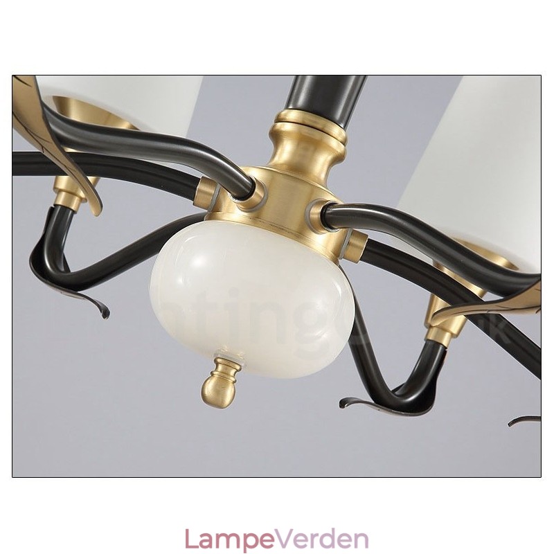 Ren messing Luksuriøs rustik retro vintage messing sten vedhæng lys lysekrone med glasskærme