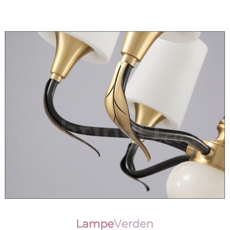 Ren messing Luksuriøs rustik retro vintage messing sten vedhæng lys lysekrone med glasskærme