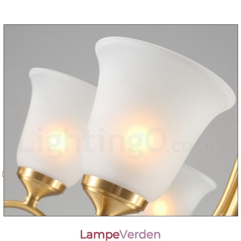 Ren messing Luksuriøs rustik retro vintage messing vedhæng lys lysekrone med glasskærme