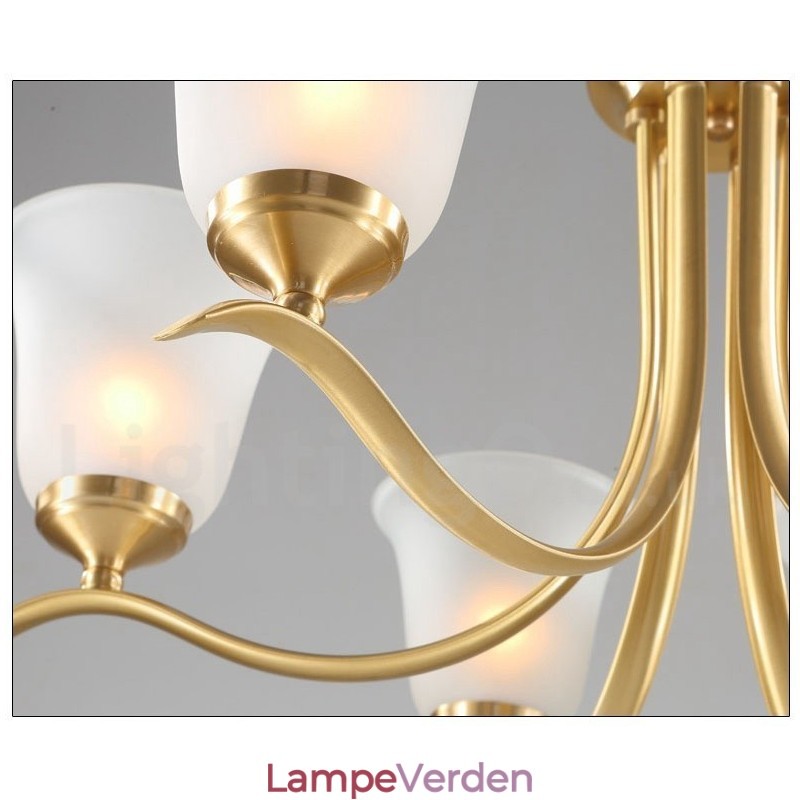 Ren messing Luksuriøs rustik retro vintage messing vedhæng lys lysekrone med glasskærme
