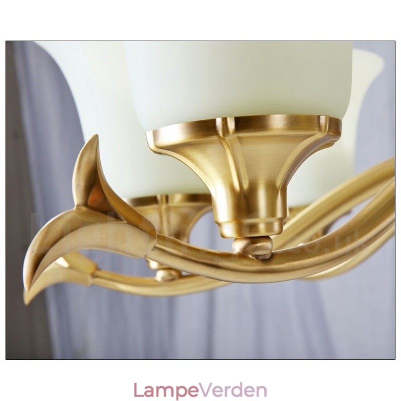 Ren messing Luksuriøs rustik retro vintage messing sten vedhæng lys lysekrone med glasskærme