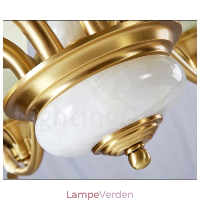 Ren messing Luksuriøs rustik retro vintage messing sten vedhæng lys lysekrone med glasskærme