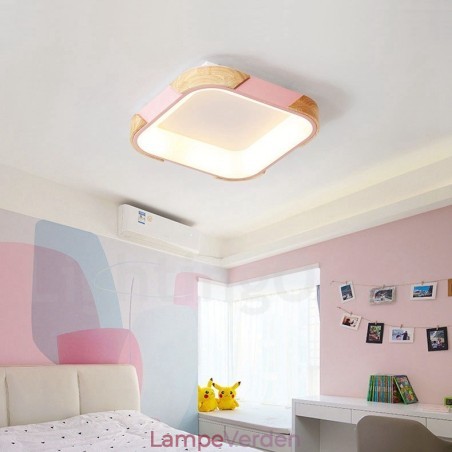 Dæmpbar multifarver Firkantet træloftslampe med akrylskærm Loftslampe Nordic Style Dæmpbar multifarver Firkantet træloftslampe med akrylskærm Loftslampe Nordic Style