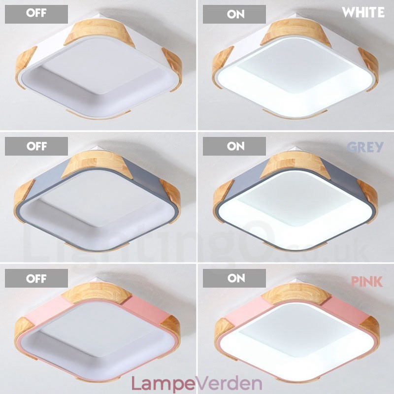 Dæmpbar multifarver Firkantet træloftslampe med akrylskærm Loftslampe Nordic Style