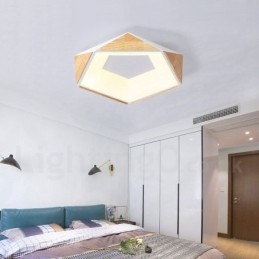 Dæmpbar multifarver Pentagon træloftslampe med akrylskærm Loftslampe i nordisk stil