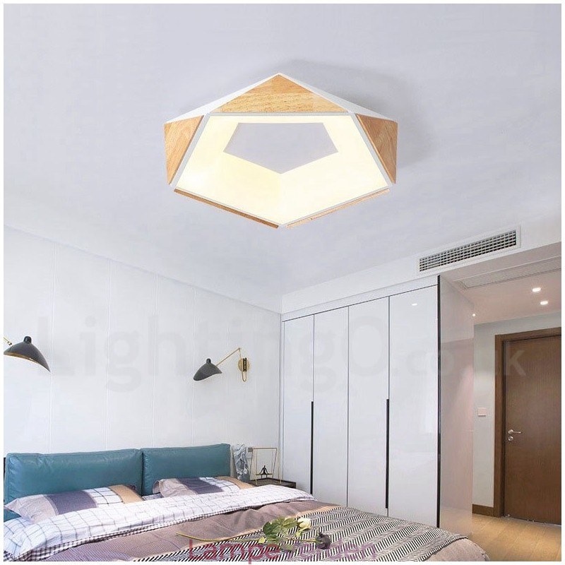 Dæmpbar multifarver Pentagon træloftslampe med akrylskærm Loftslampe i nordisk stil