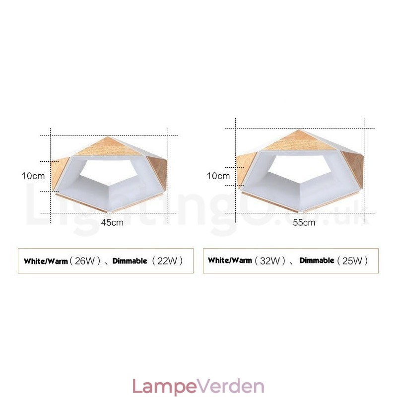 Dæmpbar multifarver Pentagon træloftslampe med akrylskærm Loftslampe i nordisk stil