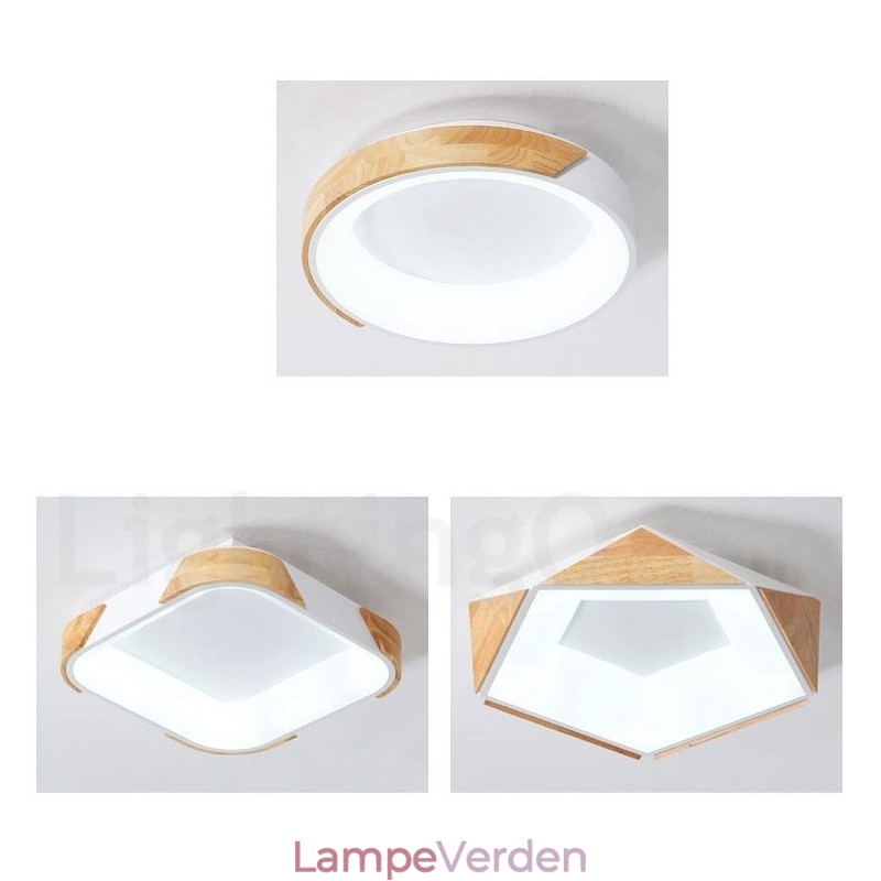 Dæmpbar multifarver Pentagon træloftslampe med akrylskærm Loftslampe i nordisk stil