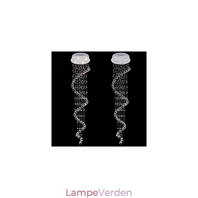 Krystal Pendel Lysekrone Belysning 4 Lys Sølv Canpoy Klar K9 Krystal Helix Loftslamper H150CM