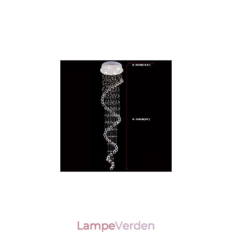 Krystal Pendel Lysekrone Belysning 4 Lys Sølv Canpoy Klar K9 Krystal Helix Loftslamper H150CM