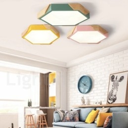 Dæmpbar Macaron Ultra tynd multifarver træloftslampe med akrylskærm Loftslampe Nordic Style