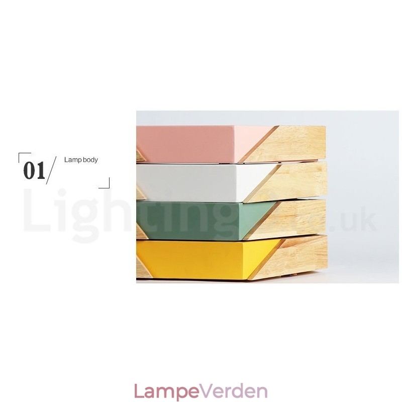 Dæmpbar Macaron Ultra tynd multifarver træloftslampe med akrylskærm Loftslampe Nordic Style