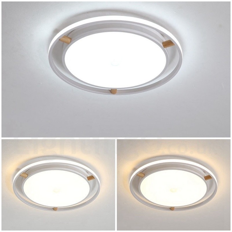 Dæmpbar Macaron Ultra tynd multifarver træ Rund loftslampe med akrylskærm Loftslampe Nordic Style
