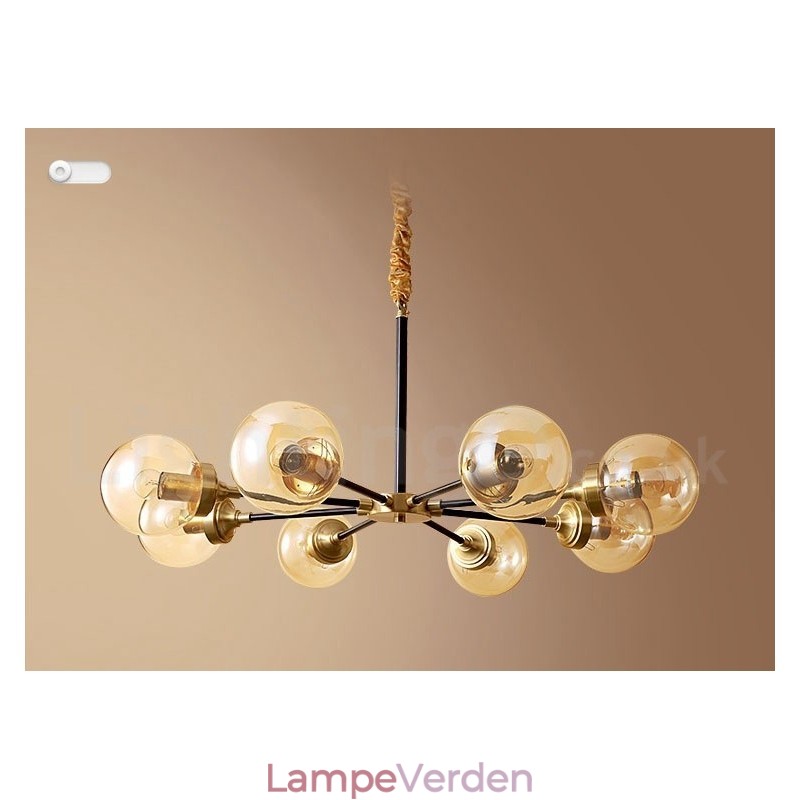 Ren messing Luksuriøs rustik retro vintage messing vedhæng lysekrone med glasskærme