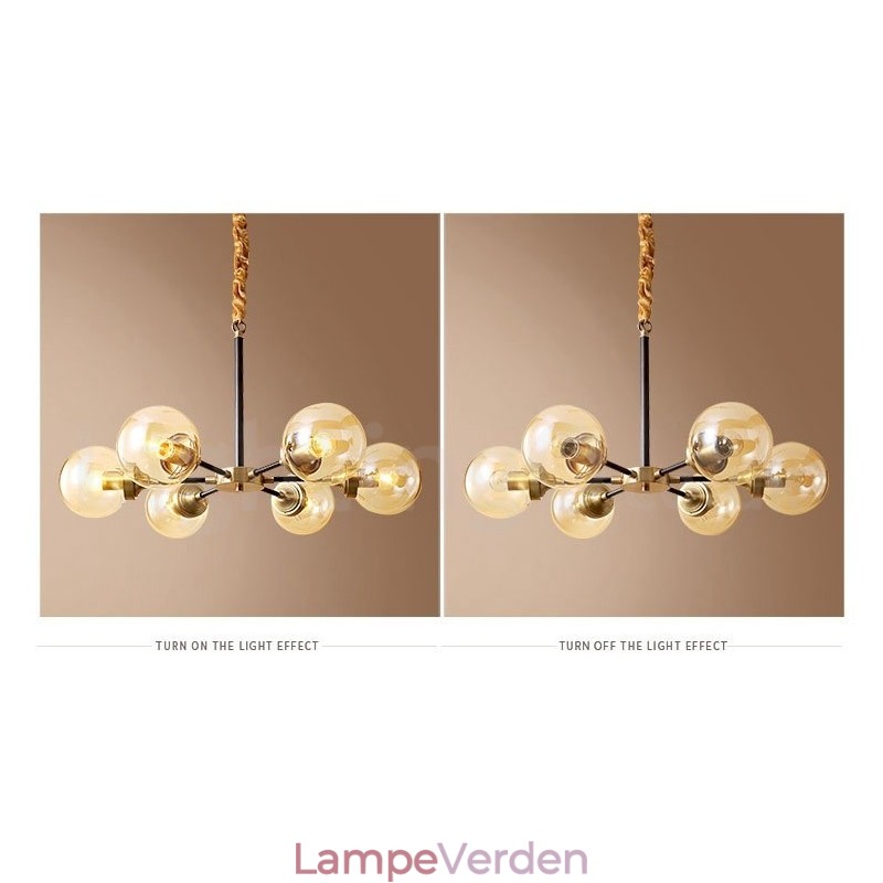 Ren messing Luksuriøs rustik retro vintage messing vedhæng lysekrone med glasskærme