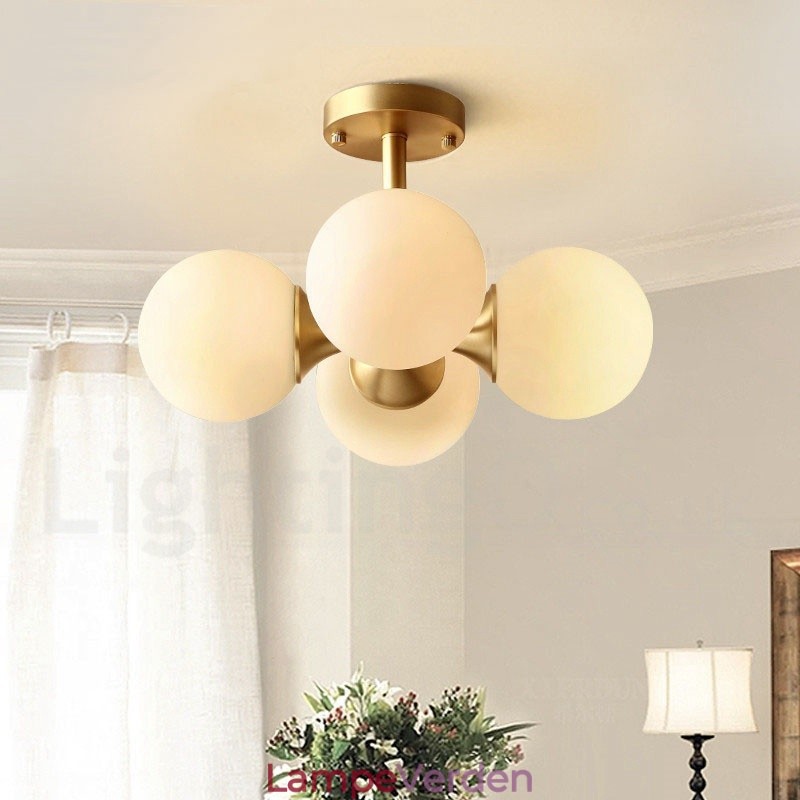 4 lys ren messing Moderne Moderne Enkel Rustik Retro Vintage Flush Mount Loftslampe med glasskærme