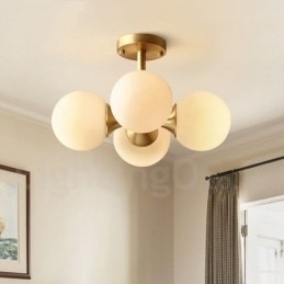 4 lys ren messing Moderne Moderne Enkel Rustik Retro Vintage Flush Mount Loftslampe med glasskærme