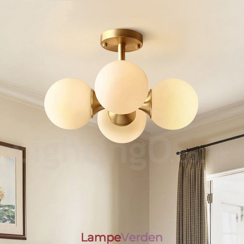 4 lys ren messing Moderne Moderne Enkel Rustik Retro Vintage Flush Mount Loftslampe med glasskærme