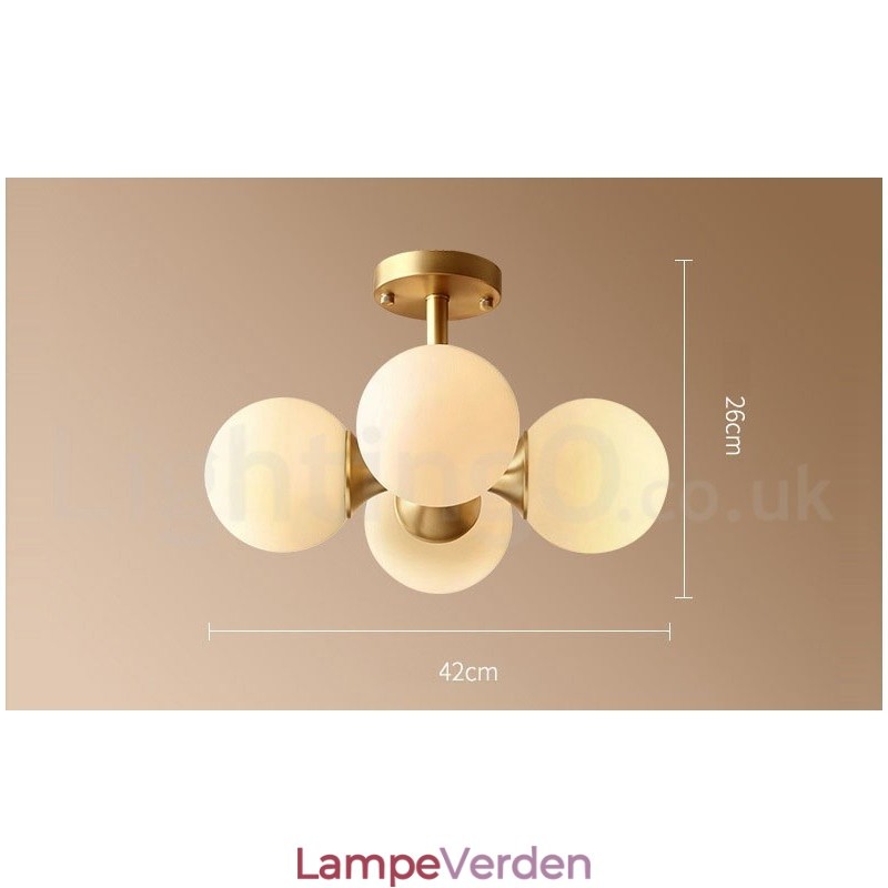 4 lys ren messing Moderne Moderne Enkel Rustik Retro Vintage Flush Mount Loftslampe med glasskærme