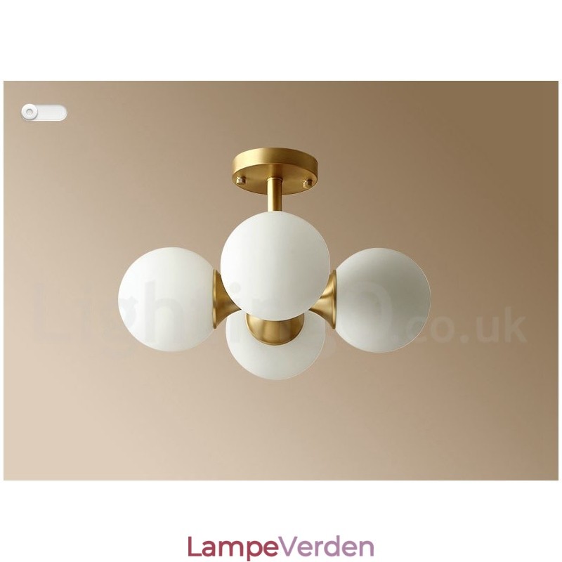 4 lys ren messing Moderne Moderne Enkel Rustik Retro Vintage Flush Mount Loftslampe med glasskærme