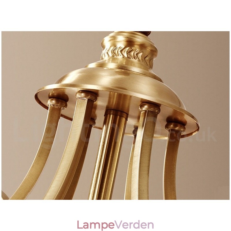 Pure Messing Stor Luksuriøs Rustik Retro Vintage Messing Pendel Lysekrone med Glasskærme