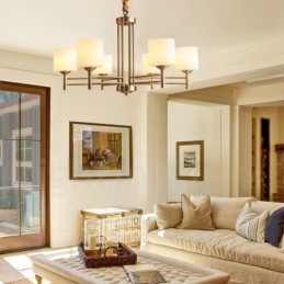 Pure Messing Stor Luksuriøs Rustik Retro Vintage Messing Pendel Lysekrone med Glasskærme