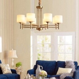 Pure Messing Stor Luksuriøs Rustik Retro Vintage Messing Pendel Lysekrone med Glasskærme