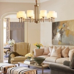 Pure Messing Stor Luksuriøs Rustik Retro Vintage Messing Pendel Lysekrone med Glasskærme