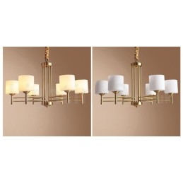 Pure Messing Stor Luksuriøs Rustik Retro Vintage Messing Pendel Lysekrone med Glasskærme