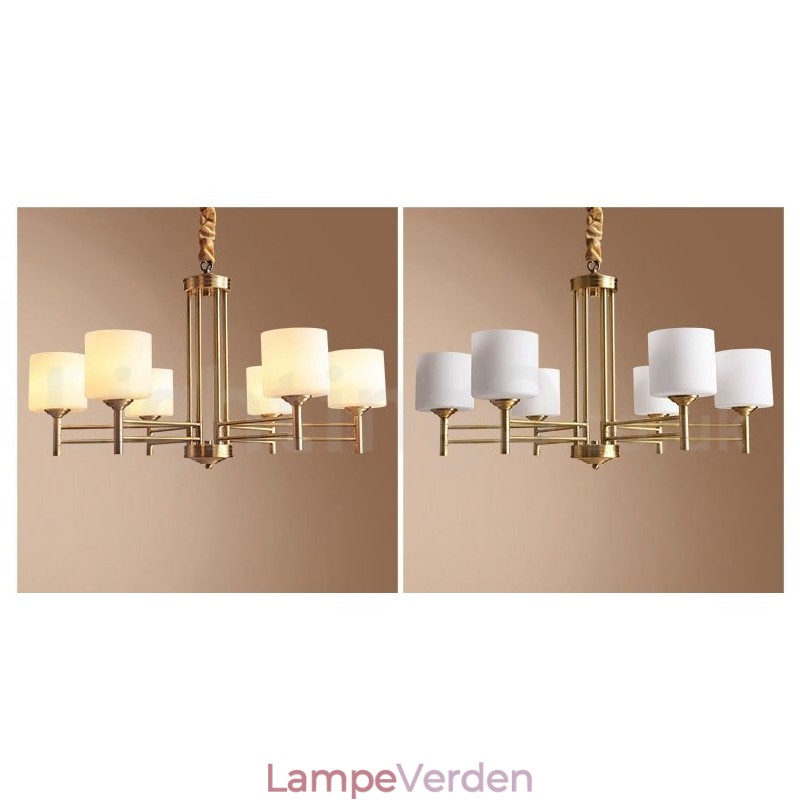 Pure Messing Stor Luksuriøs Rustik Retro Vintage Messing Pendel Lysekrone med Glasskærme