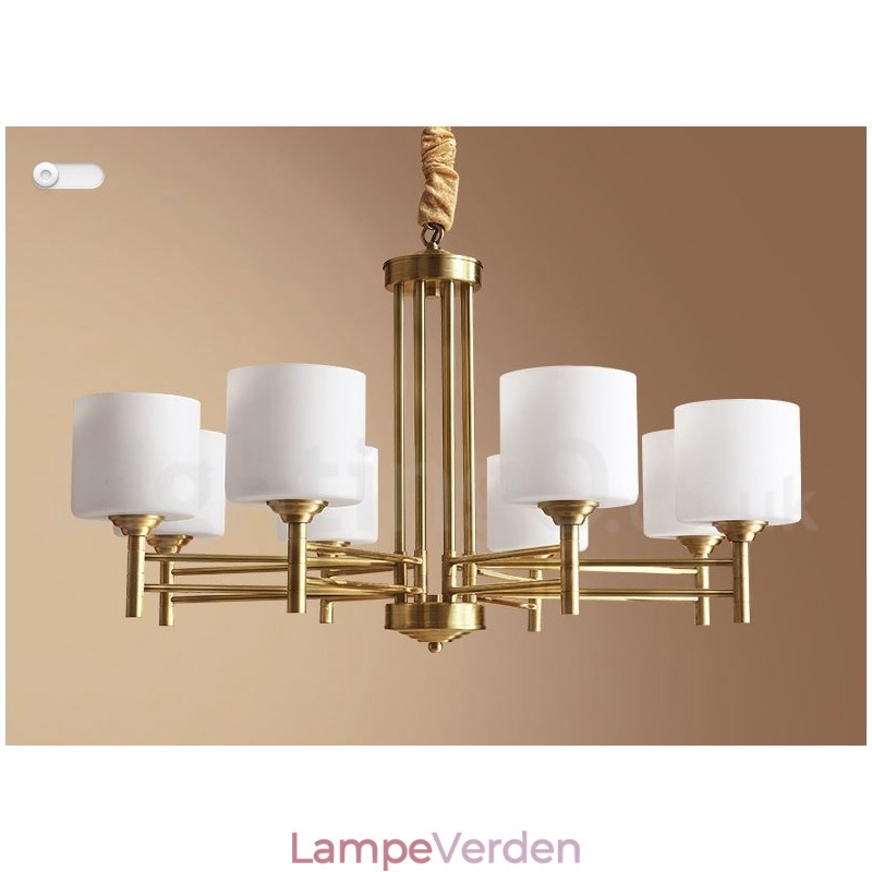 Pure Messing Stor Luksuriøs Rustik Retro Vintage Messing Pendel Lysekrone med Glasskærme